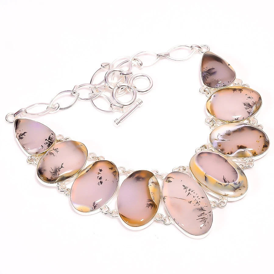 Collar gargantilla chapado en plata con piedras preciosas de ópalo dendrita joyería 18" Foto 1 de 1