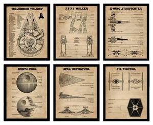 Juego de 6 impresiones de arte de pared vintage de patentes de Star Wars con marcos 8x10 Starwars - Imagen 1 de 20