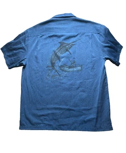 Guy Harvey Shirt Adult Large Blue Button Up AFTCO Bluewater Marlin Fish Boat Men - Picture 1 of 9