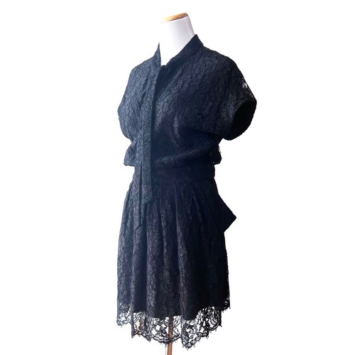 Balenciaga abito nero in pizzo con scollo a cravatta mini abito taglia US 2