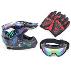 DOT Motorcycle Adult Full Face Helmet+Goggles+Gloves Dirt Bike ATV Motocross