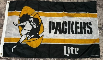 Green Bay Packers Miller Lite Bandera 29”x48” Bandera Retro Gráfico Jugador de Fútbol  Foto 1 de 2