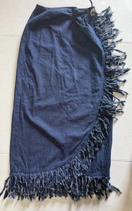 Maxi gonna avvolgente Circle T Denim taglia M lavaggio scuro frange western rodeo festival boho - Foto 1 di 10
