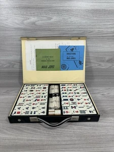 Vintage Chinesisches Mah Jong Set Knochen & Bambusfliesen in Tragetasche mit Anleitung - Bild 1 von 13