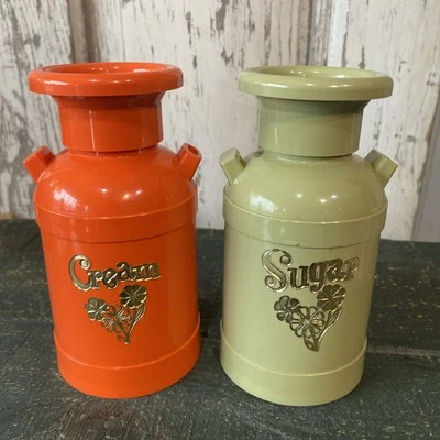 Latas de plástico Warner OK DM Butler naranja verde retro vintage de 5" crema y azúcar Foto 1 de 4