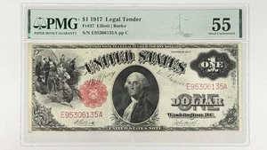 1917 $1 United States Note Legal Tender PMG AU55 Elliott/Burke US Banknote Fr 37 - Picture 1 of 2