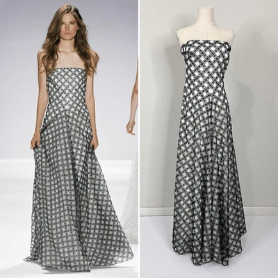 Tadashi Shoji Lattice Embroidered Tulle Black White Strapless Dress Gown $588 - Image 1 of 4