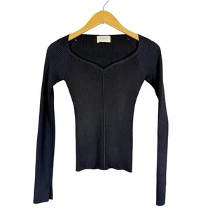 DISSH Damen Top Gr. Small schwarz V-Ausschnitt gerippt Langarm Stretch Struktur schick - Bild 1 von 12