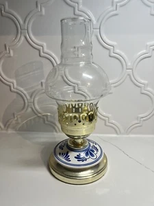 Vintage Hurricane Style Candlestick Lamp Base Porcelain Metal Country - Picture 1 of 13