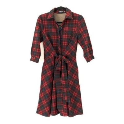 Vestido Camisa Patrizia Luca Milano Talla M Rojo A Cuadros Corbata Línea A Elastizado Foto 1 de 4