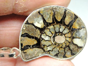 Ammonite Pyrite Fossil - 925 Sterling Silver Pendant - M-4657 - 4.92g - 32x25mm - Picture 1 of 4