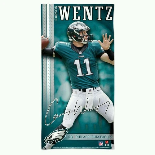 CARSON WENTZ PHILADELPHIA EAGLES  SPECTRA BEACH TOWEL 30"X60" COTTON PLUSH - Image 1 of 1