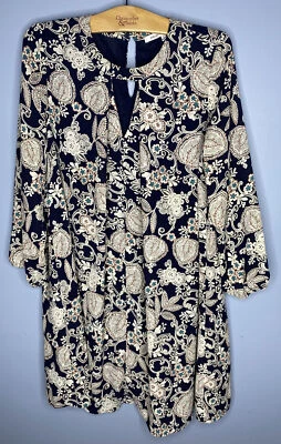 Vestido Grande 8 10 12 L Forrado Floral Fluido Crepe Collective Concepts Manga Larga Foto 1 de 4