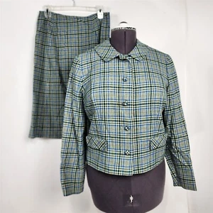 Set completo giacca gonna lana a quadri blu Pendleton vintage anni 70 donna M - Foto 1 di 13