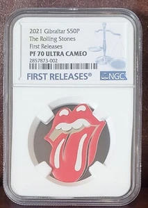 2021 NGC PF 70 GIBRALTAR 10 grams Silver "THE ROLLING STONES" ***ERROR LABEL*** - Picture 1 of 4