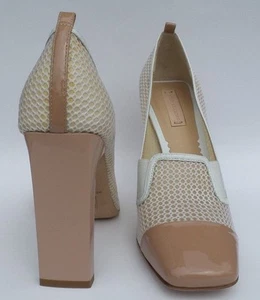 REED KRAKOFF White Mesh Atlas Nude Patent Leather Square Block Heel Pumps 38.5 - Picture 1 of 10