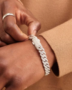 10MM Lab Created Diamond Cuban Link Iced Men Bracelet 14K White Gold Over 8" - Picture 1 of 4