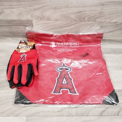 Los Angeles Angels MLB Baseball Sports Utility Gloves & Drawstring Backpack - Image 1 of 4