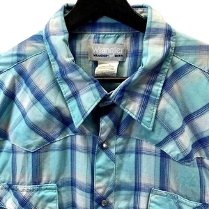 Camisa Wrangler Wrancher para hombre 2XT XXL alta azul a cuadros perla a presión manga corta de colección - Imagen 1 de 8