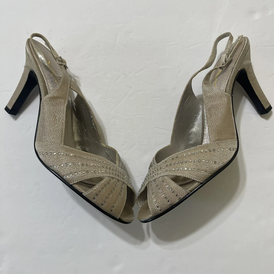 Sandalias de tacón Nina Camille con cordones para mujer talla 9,5 M beige peep toe Foto 1 de 4