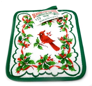 Almohadilla Caliente Vintage Navidad Acolchada Cardinal & Holly 9" Años 60 Totalmente Nueva con Etiqueta - Imagen 1 de 4