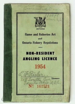 1954 Non- Resident Angling Fishing License Ontario Canada - Image 1 of 3