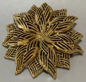 Broche Flor Monet Vintage Elegante Intrincado Ornamentado Brillante Tono Dorado - Imagen 1 de 5