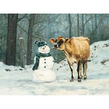 Bonnie Mohr Well Hello There Cow and Snowman Art Print- 16 x 12