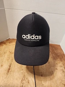 Adidas Trucker Hat Three Stripe Life Black Snapback Adjustable OSFA - Picture 1 of 7