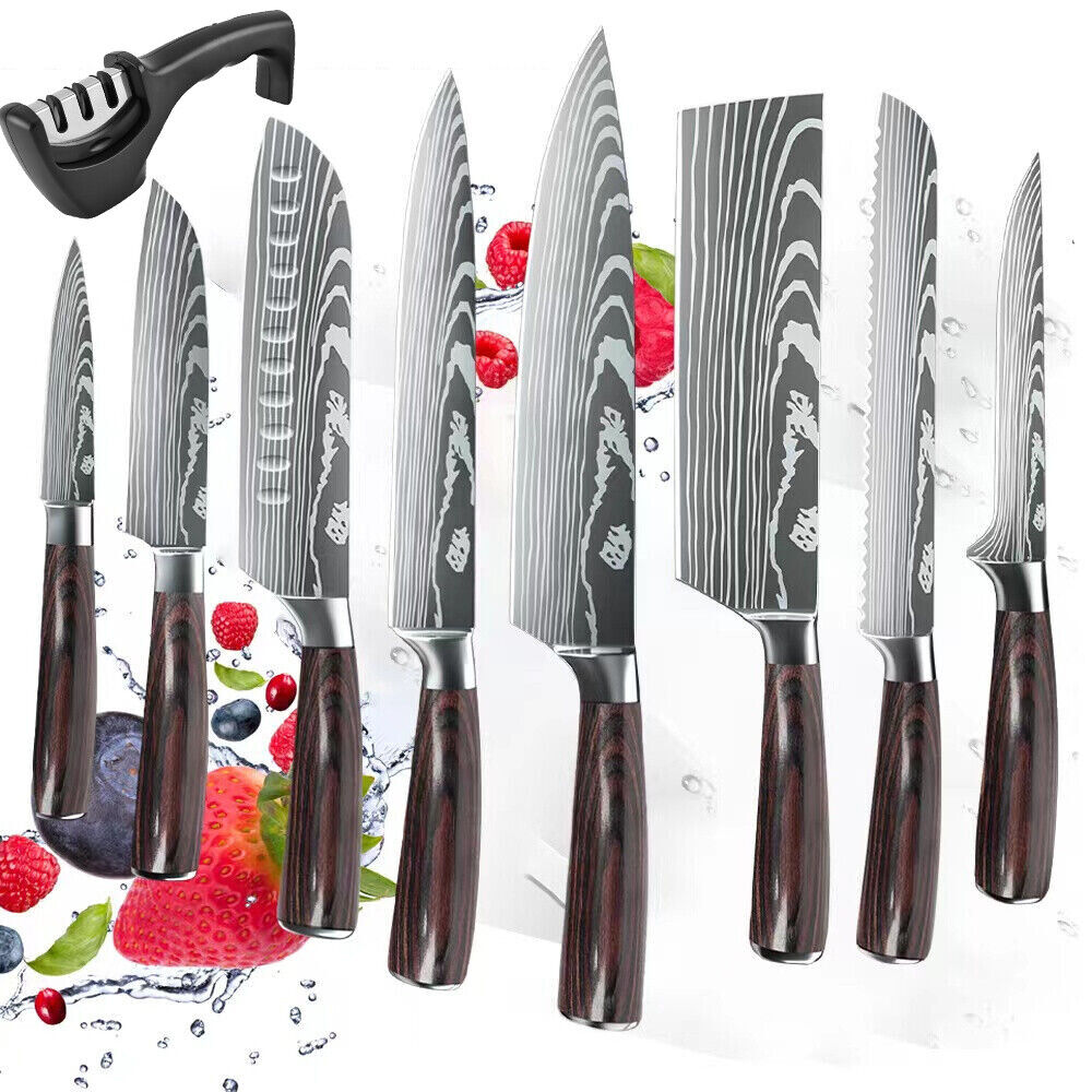 9 Pcs Kitchen Knives Set Professional Damascus Stainless Steel Chef's Knife