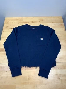 Carhartt Womens Pullover Sweater XS Blue Crop Long Sleeve Crew Neck #6610 - Picture 1 of 6