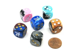 Pack of 6 Chessex Custom Engraved 16mm D6 Assorted Style Dice - Elder Sign - Picture 1 of 2