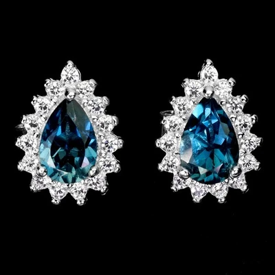925 Sterling Silver Earrings Pear London Blue Topaz 6x4mm Gemstone Jewelry - Image 1 of 4