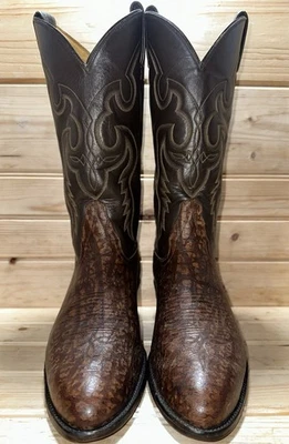 Vintage Tony Lama Buffalo Cowboy Boots Brown Leather Gold Label Mens 9.5EE - Image 1 of 4