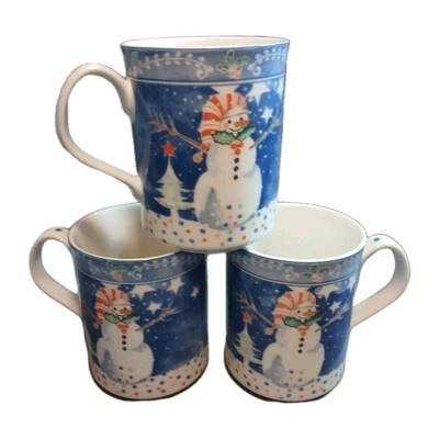 Época Noritake Mr Muñeco de Nieve 3 Tazas de Café Tazas de Té Gres Vintage Navidad Foto 1 de 4