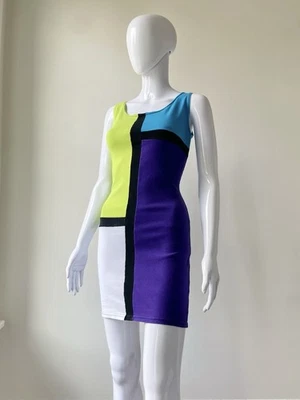 Vestido Vintage M L Mini Mod Bloque de Color Años 90 Bodycon Ropa de Club Usado en Excelente Condición Leer Foto 1 de 4