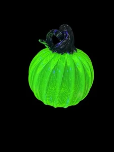 Uranium Glass vaseline Halloween Pumpkin black stem - Picture 1 of 4