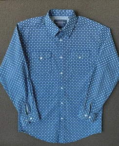 Panhandle Rough Stock Western Shirt Men's Large Blue Pearl Snap - Picture 1 of 8