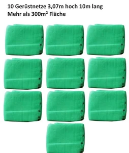 10 Gerüstnetze 3,07 x 10m grün Staubschutznetz Staubnetz Gerüstschutz Windschutz - Afbeelding 1 van 9