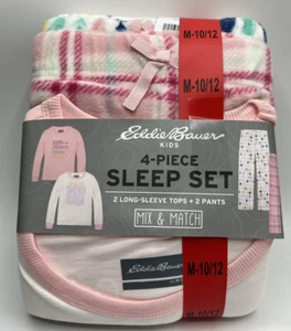 Girls Size M (10/12) Eddie Bauer 4-Piece Sleep Set Long Sleeve Pajamas Pants - Picture 1 of 5
