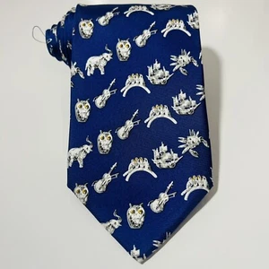 Rare Vintage-New Cond. Swarovski Blue Silk Tie w Ships, Animal Print 57x3.75” - Picture 1 of 13