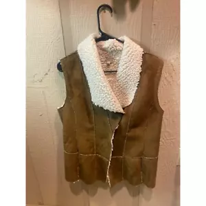 Cremieux Womens Vest Brown Waist Length Snap Collar Sherpa Lined M - Picture 1 of 5