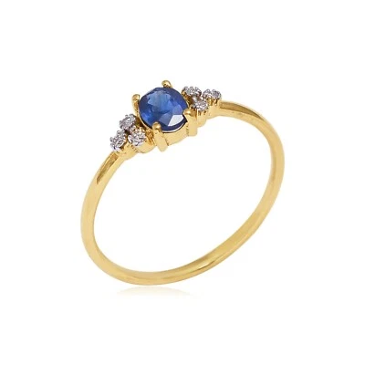 Stackable Fine Anniversary Ring 14k Yellow Gold Natural Diamond SAPPHIRE - Image 1 of 4
