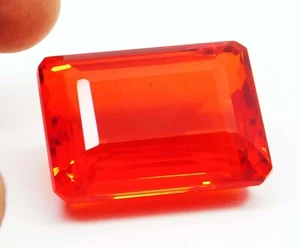 124.40 Ct Natural Mexican Red Orange Fire Opal Emerald Cut Certified Gemstone - Picture 1 of 5