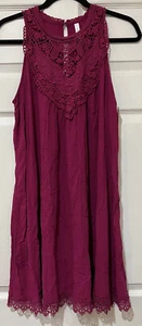 NWT Xhilaration Sz M Womens Purple Sleeveless w/Lace Very Soft Swing Dress - Picture 1 of 8