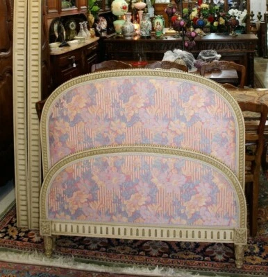 French Antique Louis XVI Painted Daybed | Floral Double Bed c.1880 Upholstered - Image 1 of 4