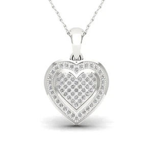 1/5 Ct Sterling Silver Diamond Heart Pendant Necklace 18" H-I Color, I2 Clarity - Picture 1 of 5