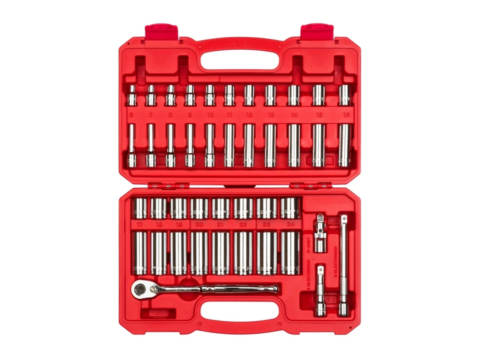 TEKTON 3/8 Inch Drive 6-point Socket and Ratchet Set 43-piece 6-24 Mm | SKT15201