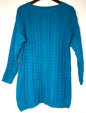 Eddie Bauer Women's Large Turquoise Cable Crew Neck Pullover Sweater 100% Cotton
