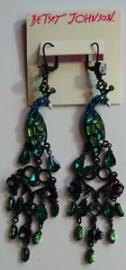 Betsey Johnson Peacock Rose Chandelier Earrings discontinued hard to find - Picture 1 of 2